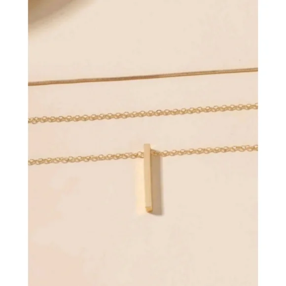 Anthropologie Serenity Minimalist Layered Gold Bar Pendant Necklace - Picture 3 of 4